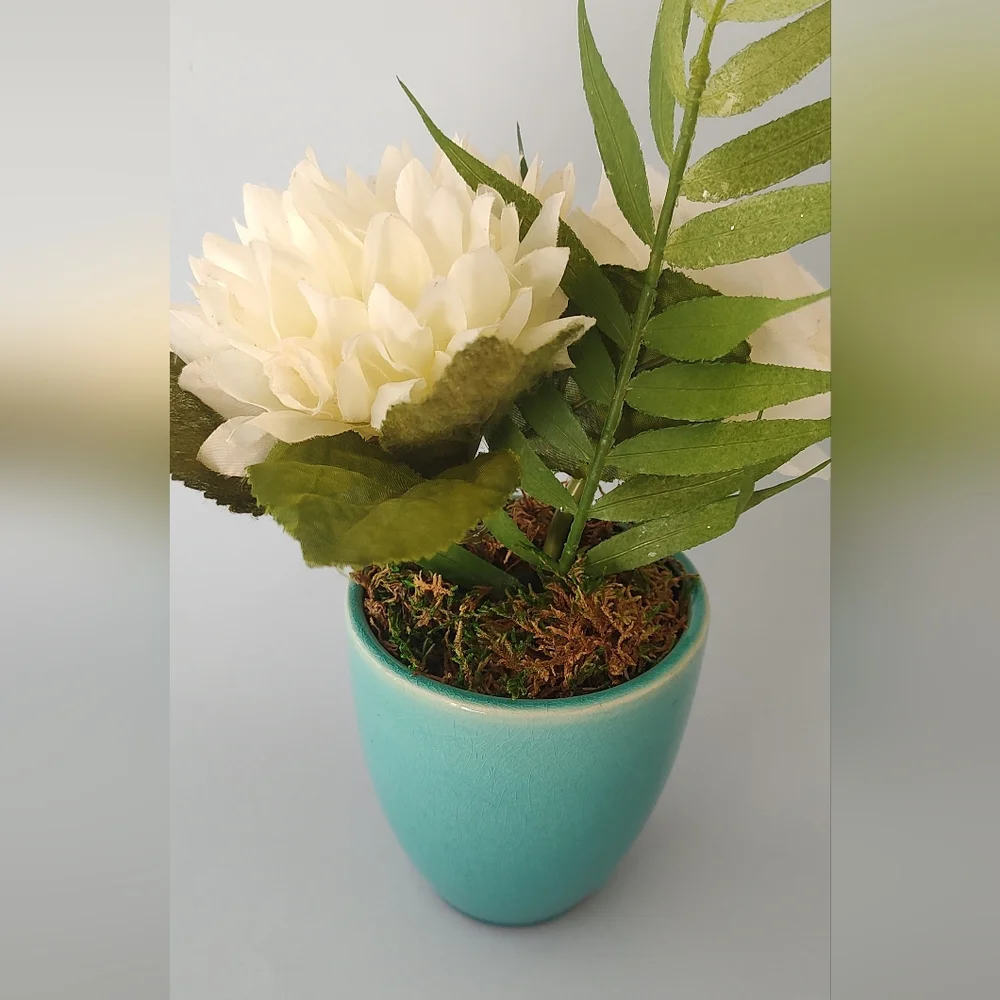 Chic Faux Floral Arrangement in Turquoise Vase